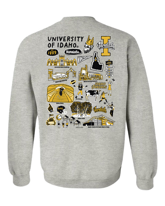 U of I Vandals Hand Sketched Artwork Black Crewneck Sweatshirt for Women - Vive La Fête - Online Apparel Store
