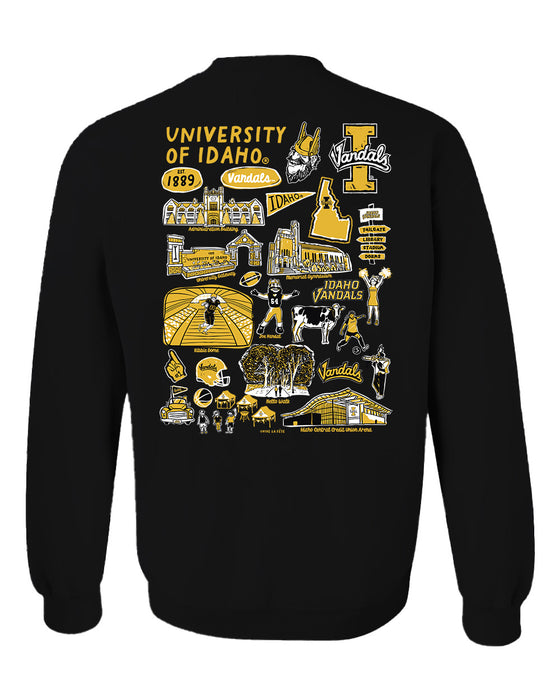 U of I Vandals Hand Sketched Artwork Black Crewneck Sweatshirt for Women - Vive La Fête - Online Apparel Store
