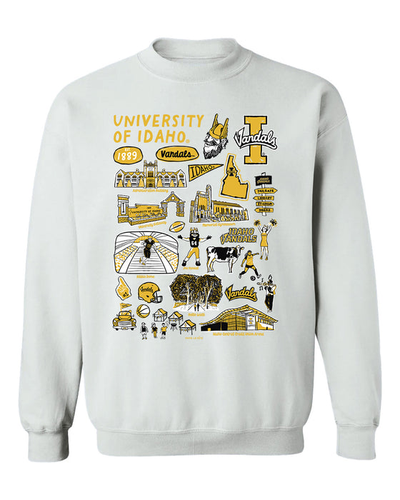 U of I Vandals Hand Sketched Vive La Fete Impressions White Cotton Crewneck Sweatshirt for Women