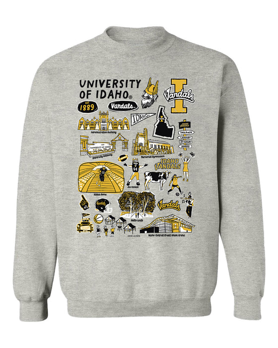 U of I Vandals Hand Sketched Vive La Fete Impressions Grey Cotton Crewneck Sweatshirt for Women