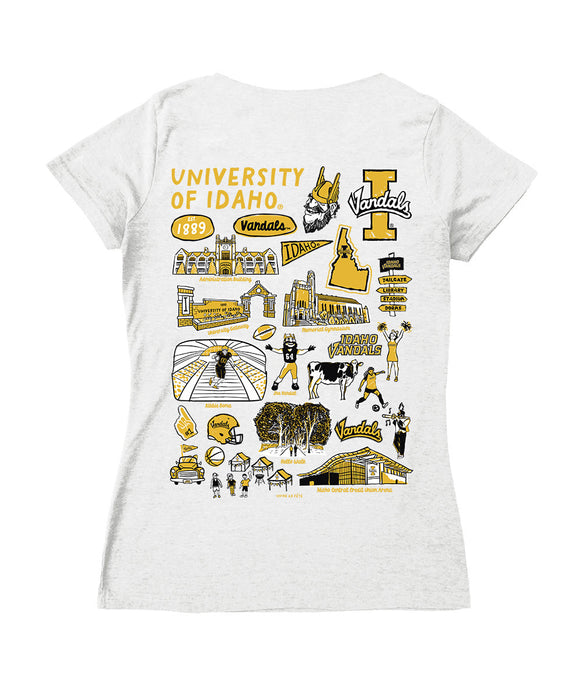 U of I Vandals Hand Sketched Vive La Fete Impressions Artwork Black Women Cotton Short Sleeve V-Neck Tshirt