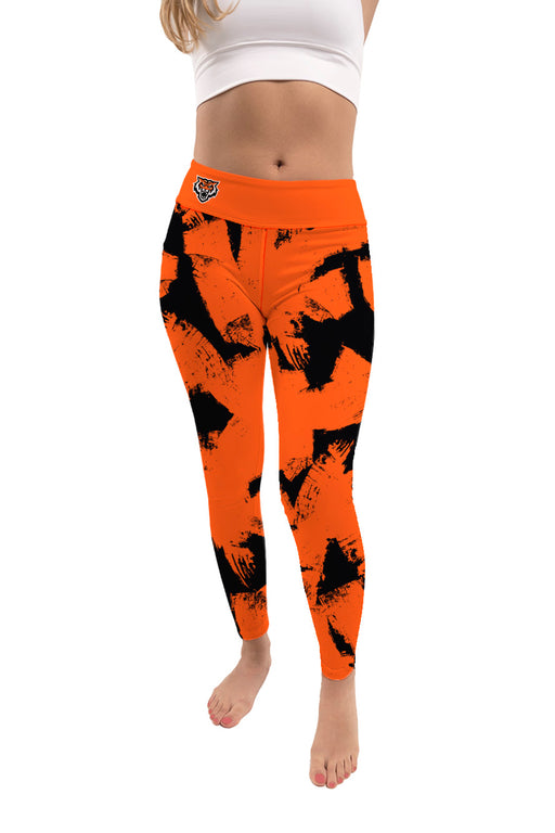 Idaho State University Bengals ISU Vive La Fete Paint Brush Logo on Waist Women Orange Yoga Leggings