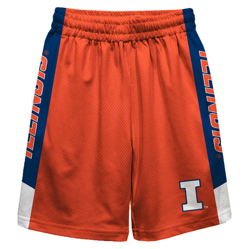 Illinois Fighting Illini Vive La Fete Game Day Orange Stripes Boys Solid Blue Athletic Mesh Short