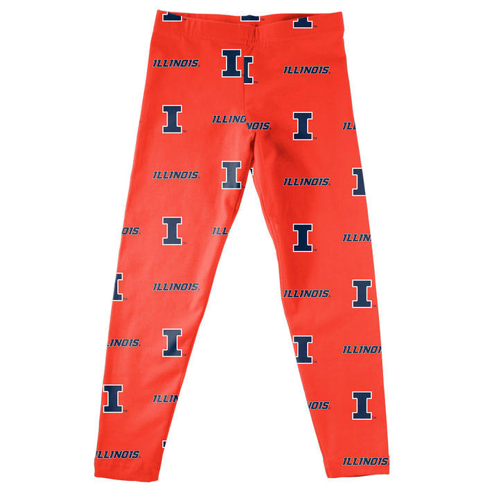 Illinois Fighting Illini Vive La Fete Girls Game Day All Over Two Logos Elastic Waist Classic Play Yellow Leggings Tight