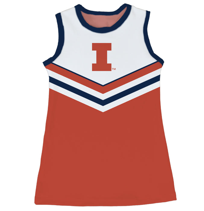  Illinois Fighting Illini Sleeveless Cheerleader A Line Dress White and Orange