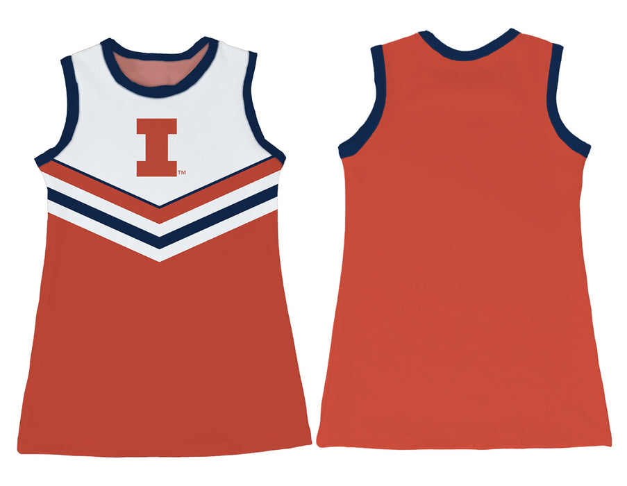  Illinois Fighting Illini Sleeveless Cheerleader A Line Dress White and Orange