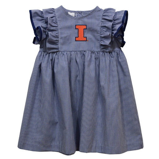 Illinois Fighting Illini Embroidered Navy Gingham Ruffle Dress