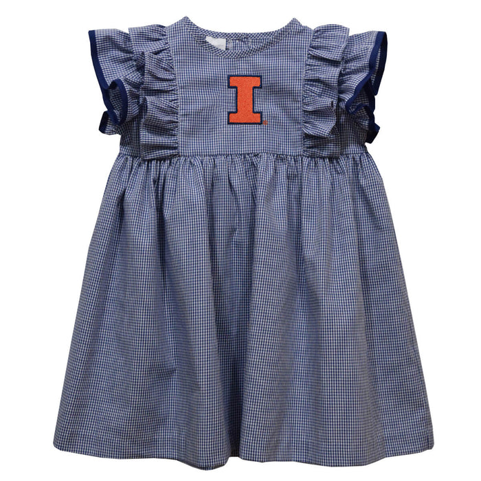 Illinois Fighting Illini Embroidered Navy Gingham Ruffle Dress
