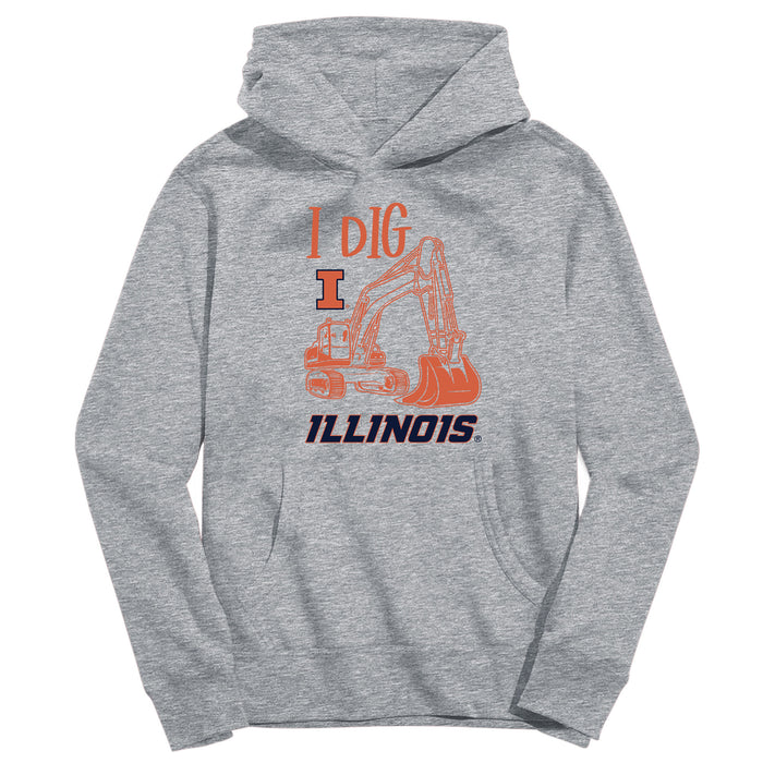 Illinois Fighting Illini Excavator Heather Grey Cotton Youth Hoodie