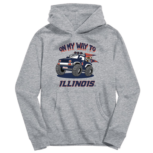  Illinois Fighting Illini On My Way Monster Truck Heather Grey Cotton Youth Hoodie