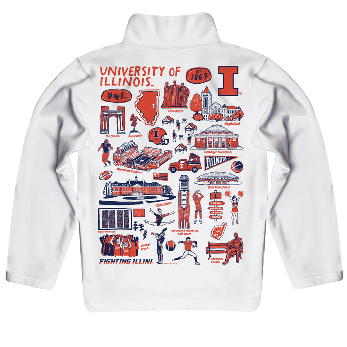 Illinois Fighting Illini Hand Sketched Vive La Fete Impressions Artwork White Boys Quarter Zip Pullover V1 - Vive La Fête - Online Apparel Store
