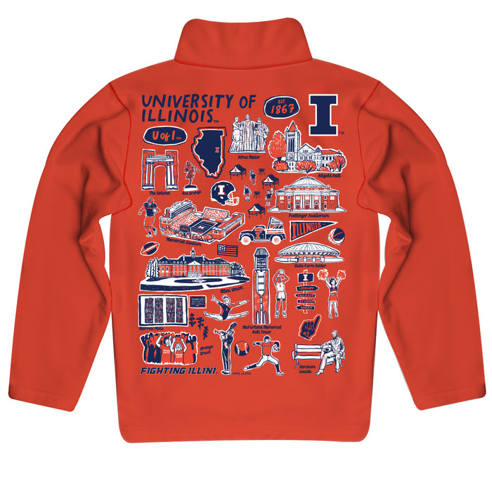 Illinois Fighting Illini Hand Sketched Vive La Fete Impressions Artwork Orange Boys Quarter Zip Pullover V1 - Vive La Fête - Online Apparel Store