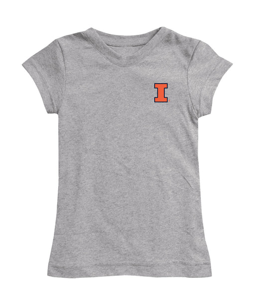  Illinois Fighting Illini Hand Sketched Vive La Fete Impressions Artwork Grey Girls Cotton Short Sleeve Tee