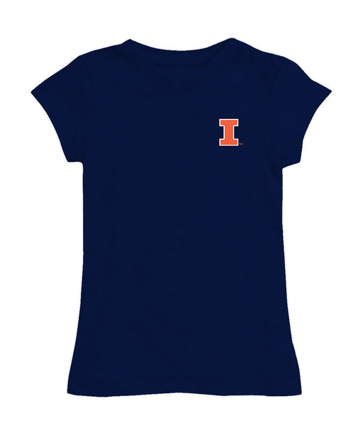  Illinois Fighting Illini Hand Sketched Vive La Fete Impressions Artwork Navy Girls Cotton Short Sleeve Tee