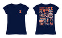  Illinois Fighting Illini Hand Sketched Vive La Fete Impressions Artwork Navy Girls Cotton Short Sleeve Tee - Vive La Fête - Online Apparel Store