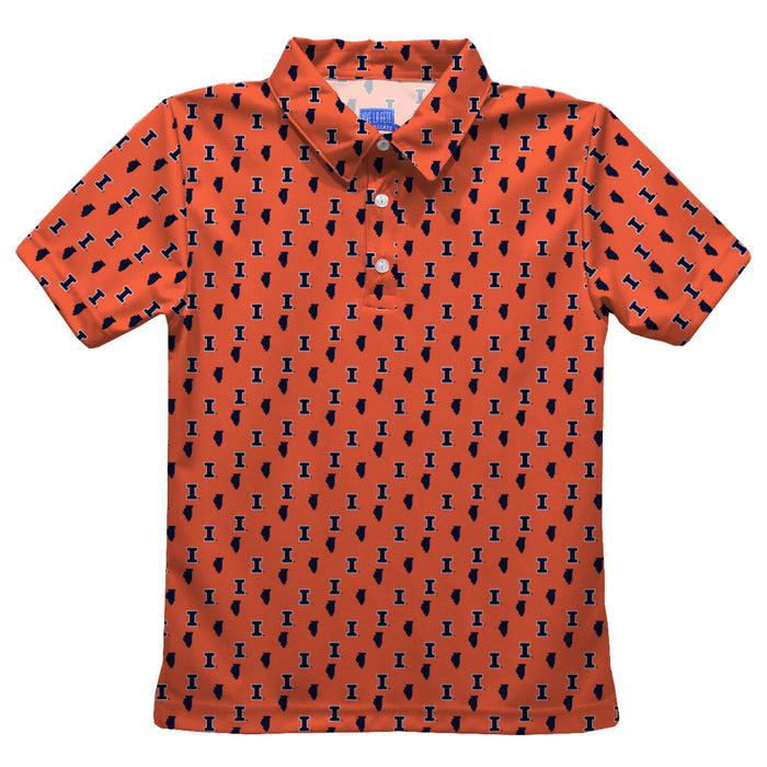  Illinois Fighting Illini Vive La Fete All Over Logo Orange Short Sleeve Polo Shirt