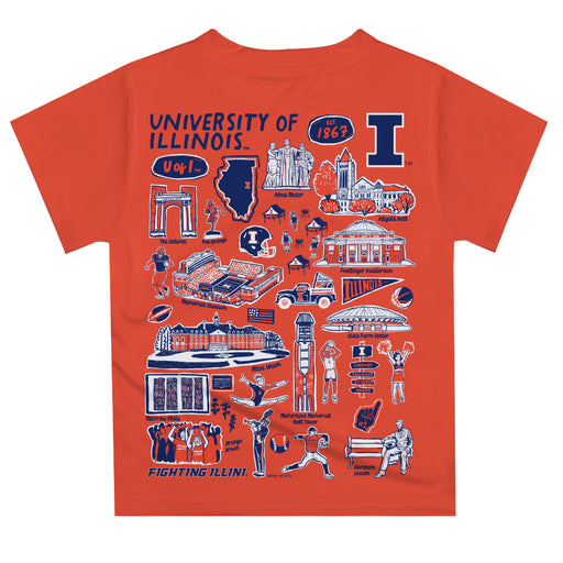 Illinois Fighting Illini Hand Sketched Vive La Fete Impressions Artwork Boys Orange Short Sleeve Tee Shirt - Vive La Fête - Online Apparel Store
