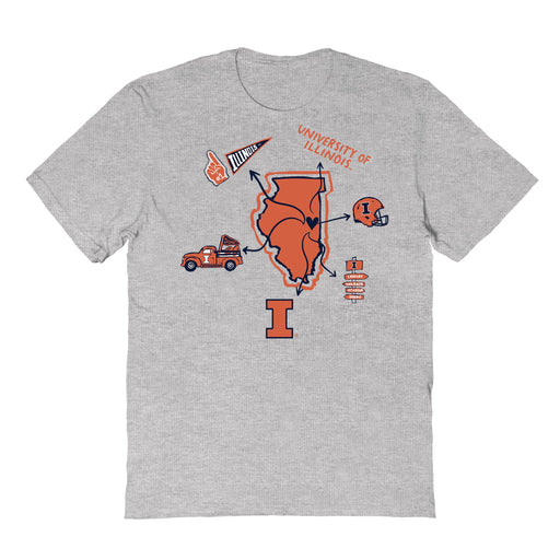  Illinois Fighting Illini Hand Sketched Vive La Fete Impressions Icones Kids Grey T-shirt