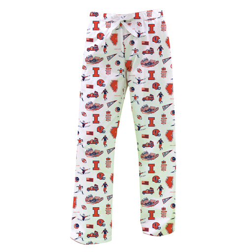 Illinois Fighting Illini Repeat Print Hand Sketched Vive La Fete Impressions Artwork Womens  White  Lounge Pants