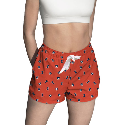 Illinois Fighting Illini Vive La Fete Game Day All Over Logo Women Orange Lounge Shorts