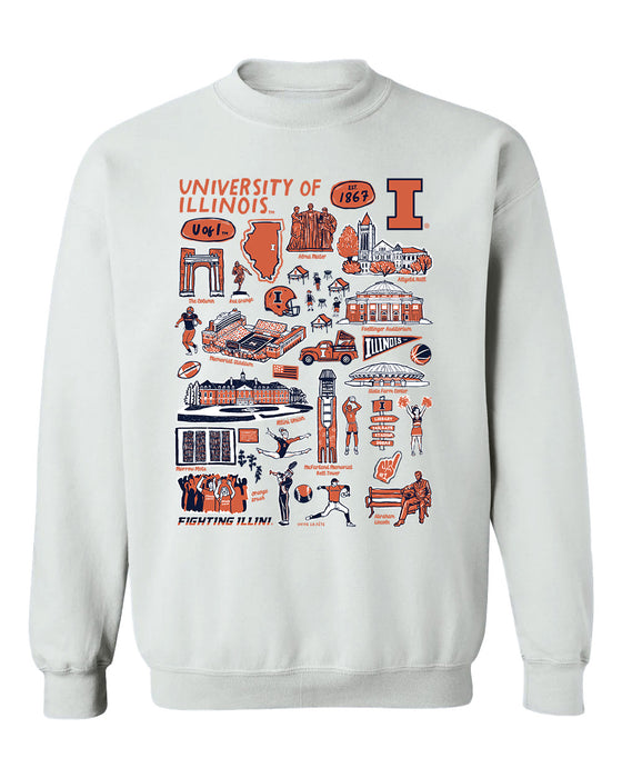  Illinois Fighting Illini Hand Sketched Vive La Fete Impressions White Cotton Crewneck Sweatshirt for Women