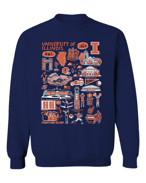 Illinois Fighting Illini Vive La Fete Impressions Navy Cotton Crewneck Sweatshirt for Women