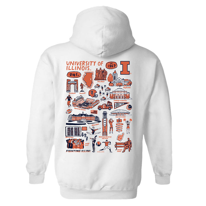 Illinois Fighting Illini Hand Sketched Artwork Cotton Fleece Women Hoodie - Vive La Fête - Online Apparel Store