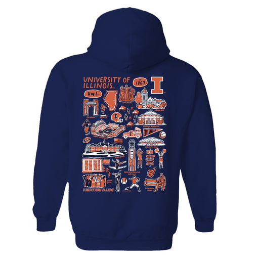 Illinois Fighting Illini Hand Sketched Artwork Cotton Fleece Women Hoodie - Vive La Fête - Online Apparel Store
