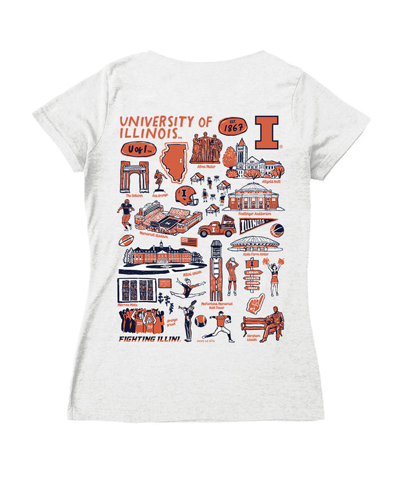  Illinois Fighting Illini Hand Sketched Vive La Fete Impressions Artwork Navy Women Cotton Short Sleeve V-Neck Tshirt