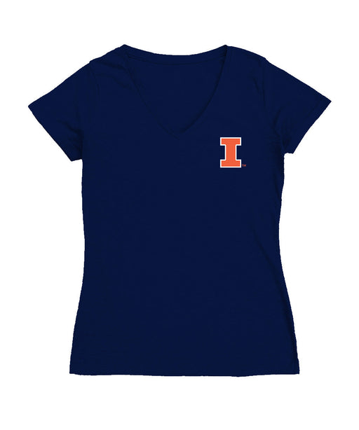  Illinois Fighting Illini Hand Sketched Vive La Fete Impressions Artwork Navy Women Cotton Short Sleeve V-Neck Tshirt