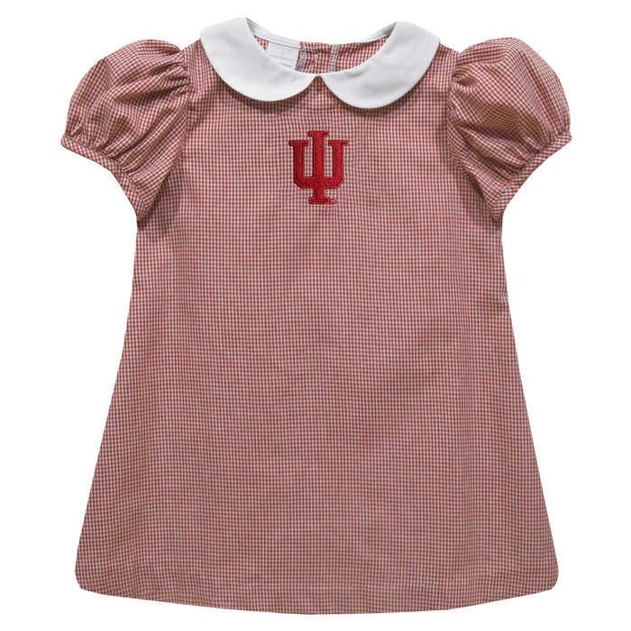 Indiana Hoosiers Embroidered Red Gingham Short Sleeve A Line Dress
