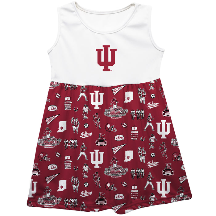 Indiana Hoosiers Sleeveless Tank Dress Girls Maroon Repeat Print Hand Sketched Vive La Fete Impressions