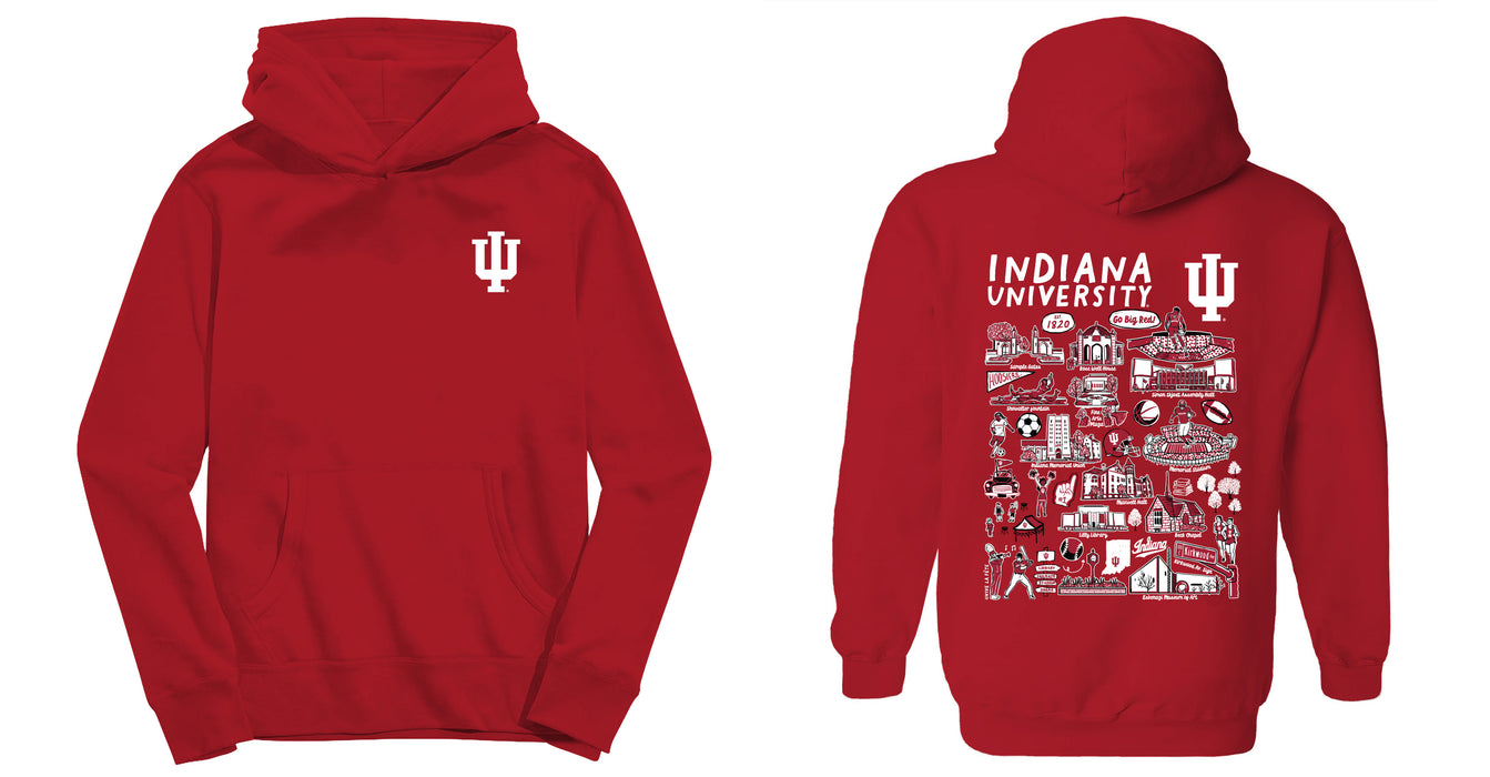 Indiana Hoosiers Hand Sketched Vive La Fete Impressions Artwork Red Boys Cotton Fleece Long Sleeve Hoodie