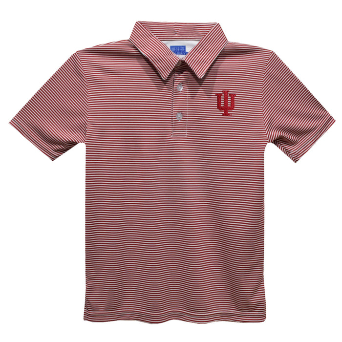 Indiana Hoosiers Embroidered Red Stripes Short Sleeve Polo Box Shirt