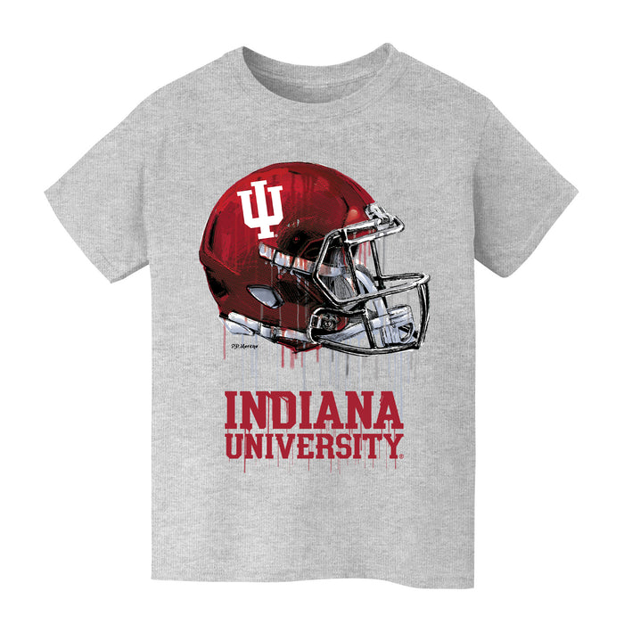 Indiana Hoosiers Original Dripping Football Helmet Grey Cotton T-Shirt  by Vive La Fete