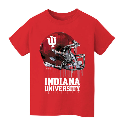 Indiana Hoosiers Original Dripping Football Helmet Red T-Shirt Cotton by Vive La Fete