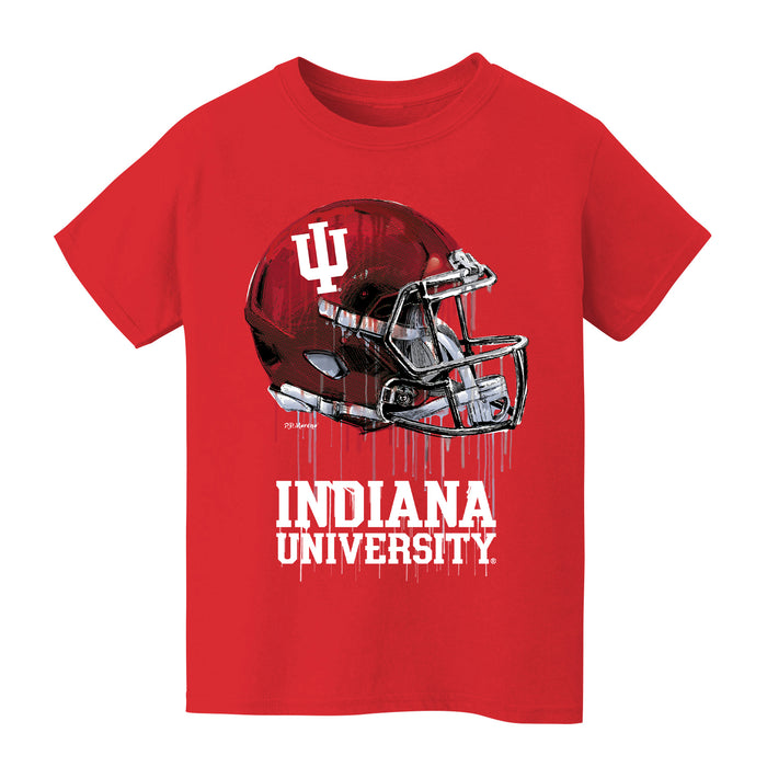 Indiana Hoosiers Original Dripping Football Helmet Red T-Shirt Cotton by Vive La Fete