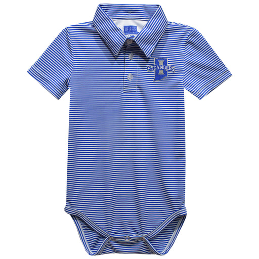 Indiana State Sycamores Embroidered Royal Stripes Stripe Knit Polo Onesie