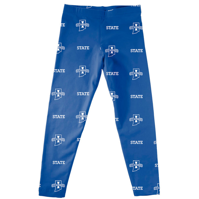 Indiana State Sycamores Vive La Fete Girls Game Day All Over Two Logos Elastic Waist Classic Play Blue Leggings Tights