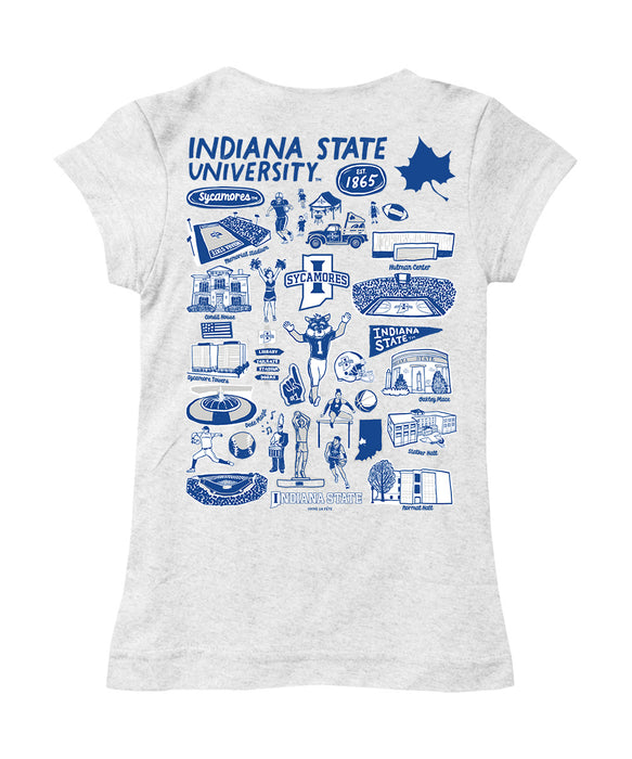 Indiana State Sycamores Hand Sketched Vive La Fete Impressions Artwork White Girls Cotton Short Sleeve Tee - Vive La Fête - Online Apparel Store