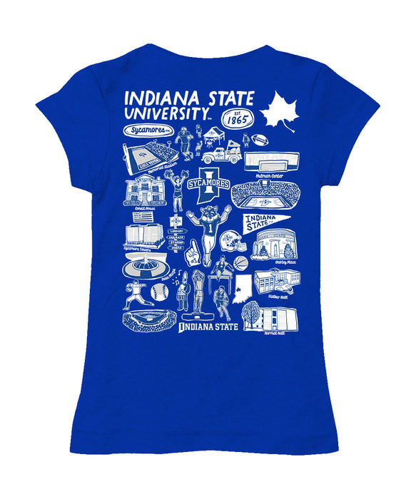 Indiana State Sycamores Hand Sketched Vive La Fete Impressions Artwork Blue Girls Cotton Short Sleeve Tee - Vive La Fête - Online Apparel Store