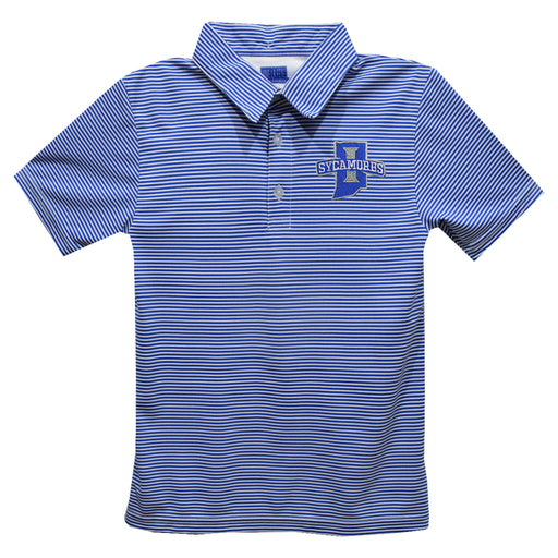 Indiana State Sycamores Embroidered Royal Stripes Short Sleeve Polo Box Shirt