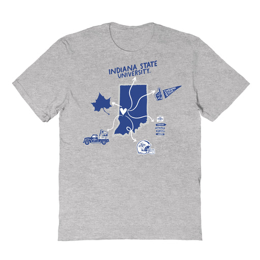 Indiana State Sycamores Hand Sketched Vive La Fete Impressions Icones Kids Grey T-shirt