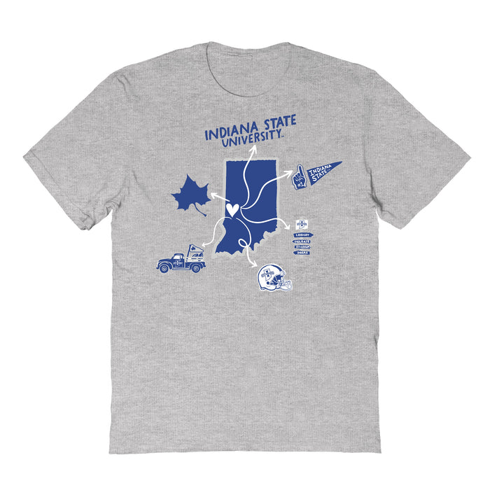 Indiana State Sycamores Hand Sketched Vive La Fete Impressions Icones Kids Grey T-shirt