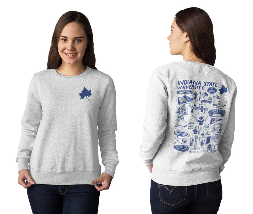 Indiana State Sycamores Hand Sketched Artwork Gray Crewneck Sweatshirt for Women - Vive La Fête - Online Apparel Store