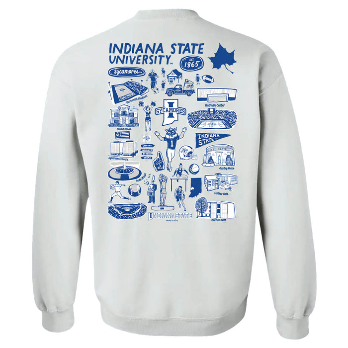 Indiana State Sycamores Hand Sketched Artwork Gray Crewneck Sweatshirt for Women - Vive La Fête - Online Apparel Store