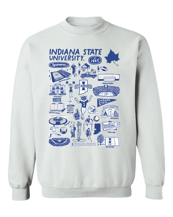 Indiana State Sycamores Hand Sketched Vive La Fete Impressions White Cotton Crewneck Sweatshirt for Women