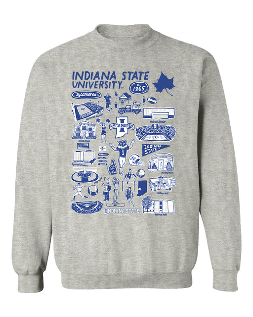 Indiana State Sycamores Hand Sketched Vive La Fete Impressions Grey Cotton Crewneck Sweatshirt for Women