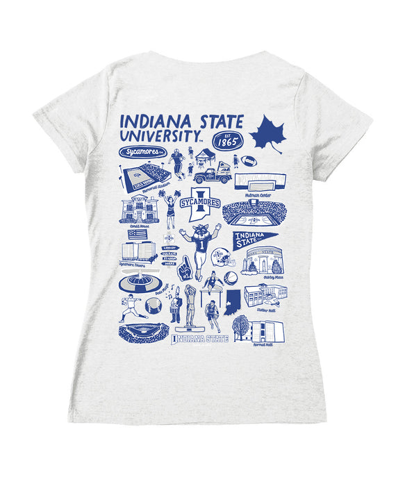 Indiana State Sycamores Hand Sketched Vive La Fete Impressions Artwork Royal Women Cotton Short Sleeve V-Neck Tshirt