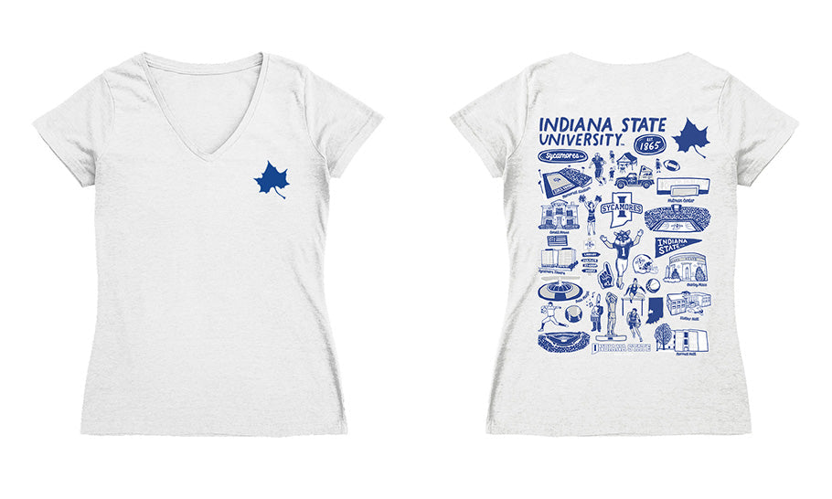 Indiana State Sycamores Hand Sketched Vive La Fete Impressions Artwork Royal Women Cotton Short Sleeve V-Neck Tshirt